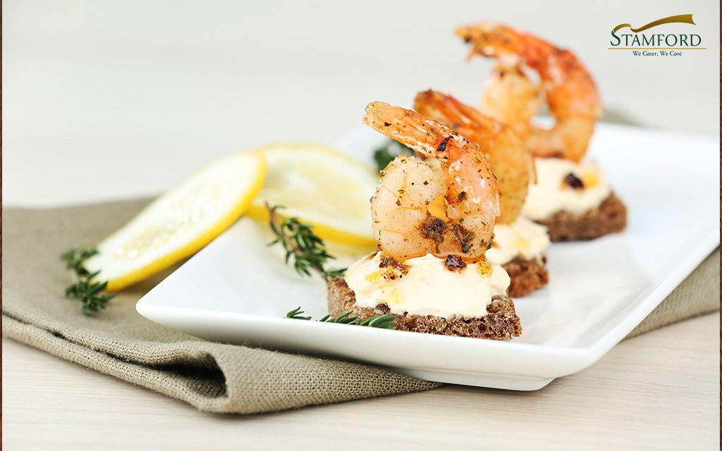 Prawn canapés for a wedding reception.