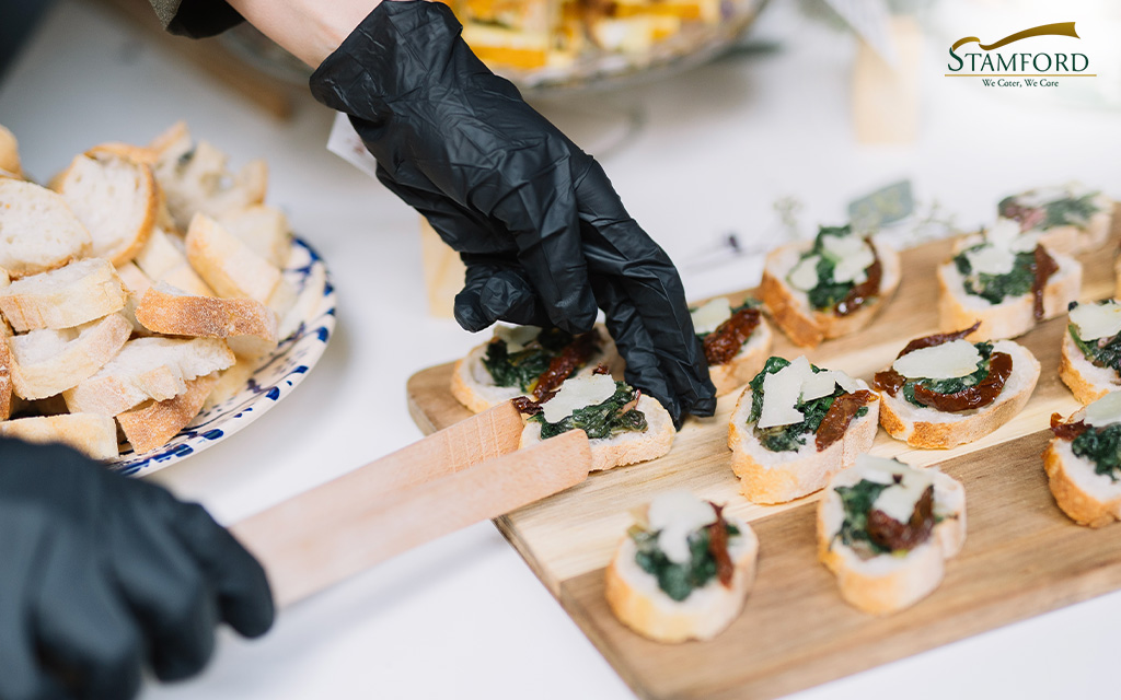 Stamford Catering preparing stylish halal canapés.