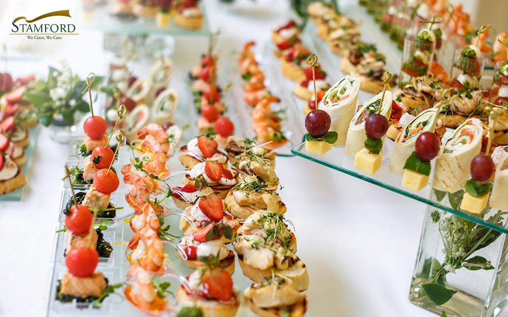Assortment of elegant halal canapés from Stamford Catering.