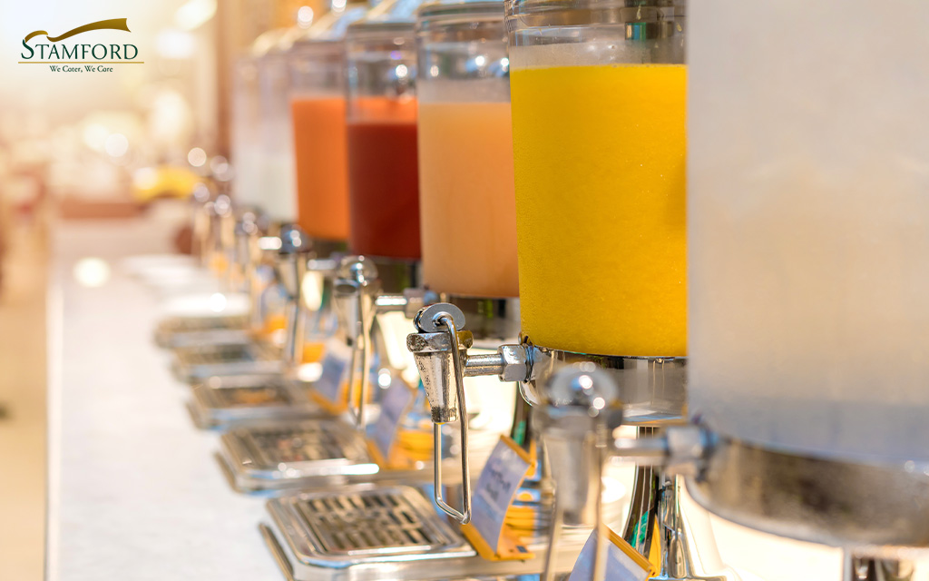 Refreshing drinks display for a Stamford BBQ party.